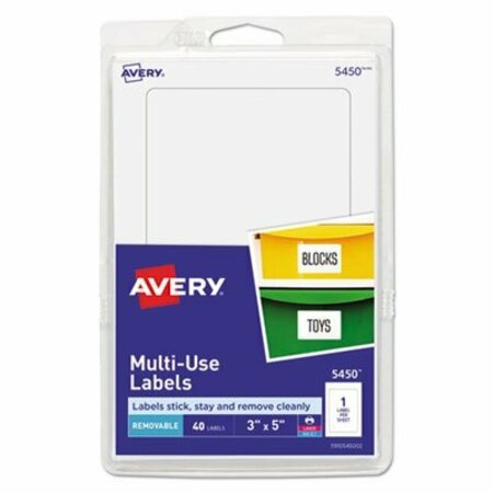 AVERY DENNISON Avery, REMOVABLE MULTI-USE LABELS, INKJET/LASER PRINTERS, 3 X 5, WHITE, 40/PACK, 5450 05450